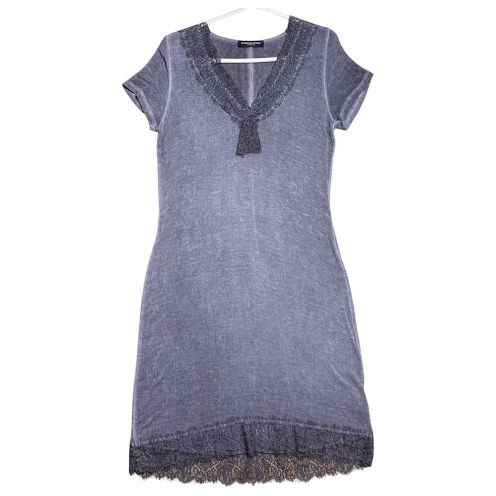 Donne Da Sogno Viscose Angora Blend Lace Trim Knit Dress In Sz S/M